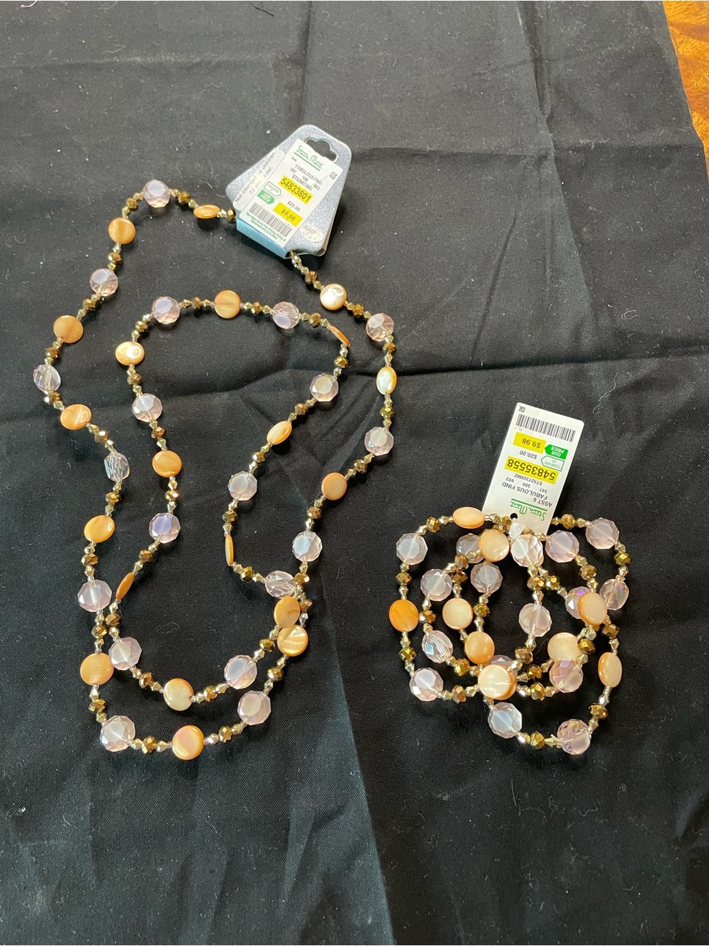 Madison Tyler Peach and Iridescent Bead Layering Necklace & Bracelet